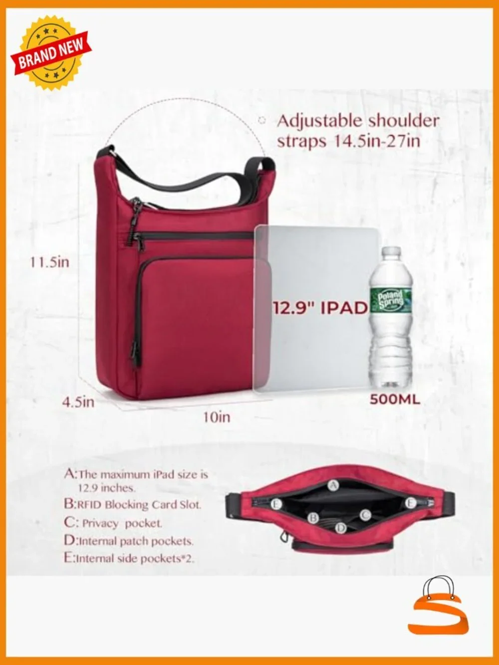 Anti Theft Sling Backpack Crossbody Shoulder Bag Travel Work